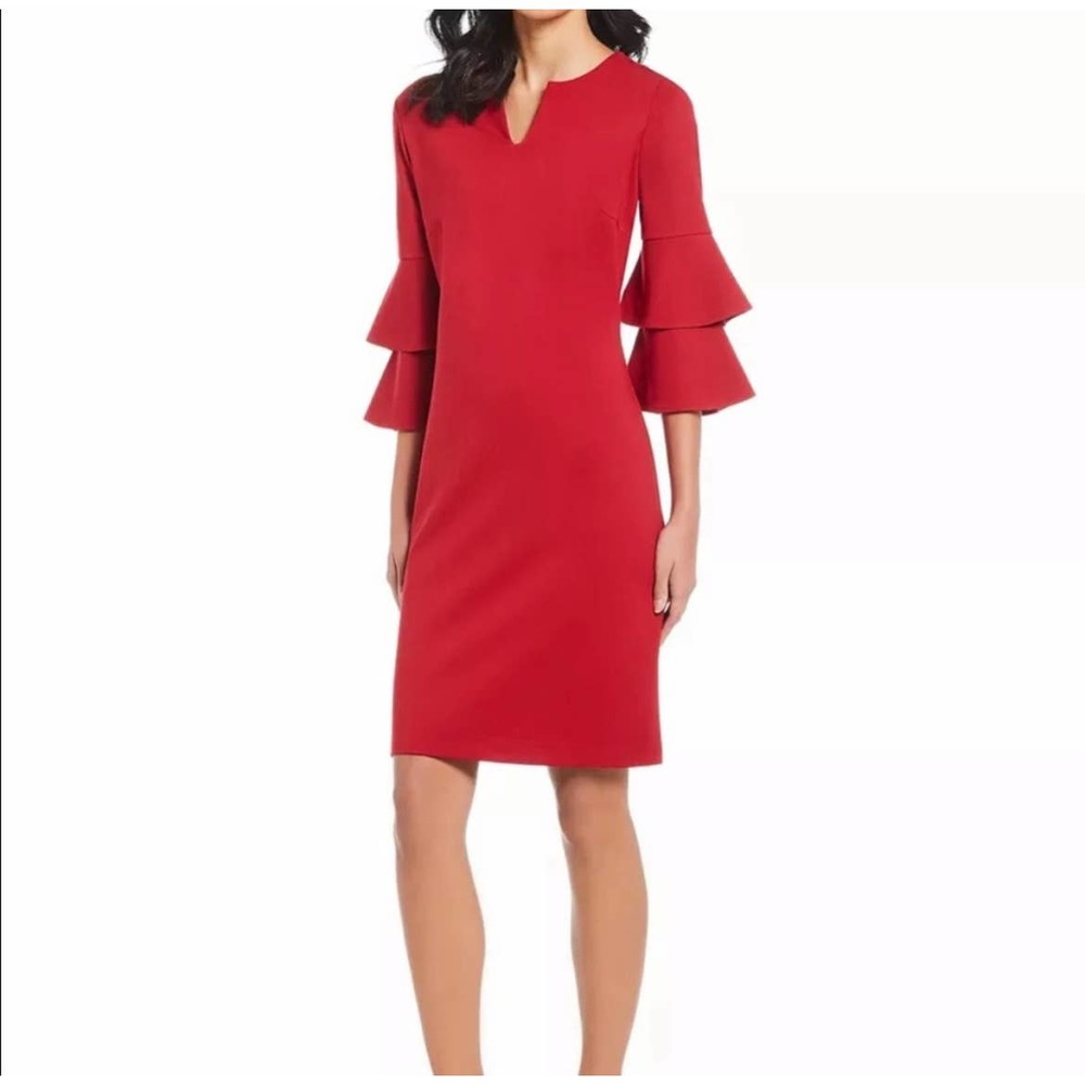 J. McLaughlin Red tiered bell sleeve sheath dress